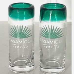 New Casamigos Tequila Logo Set of 2 Hand Blown Tall Shot Shooter Glasses Green